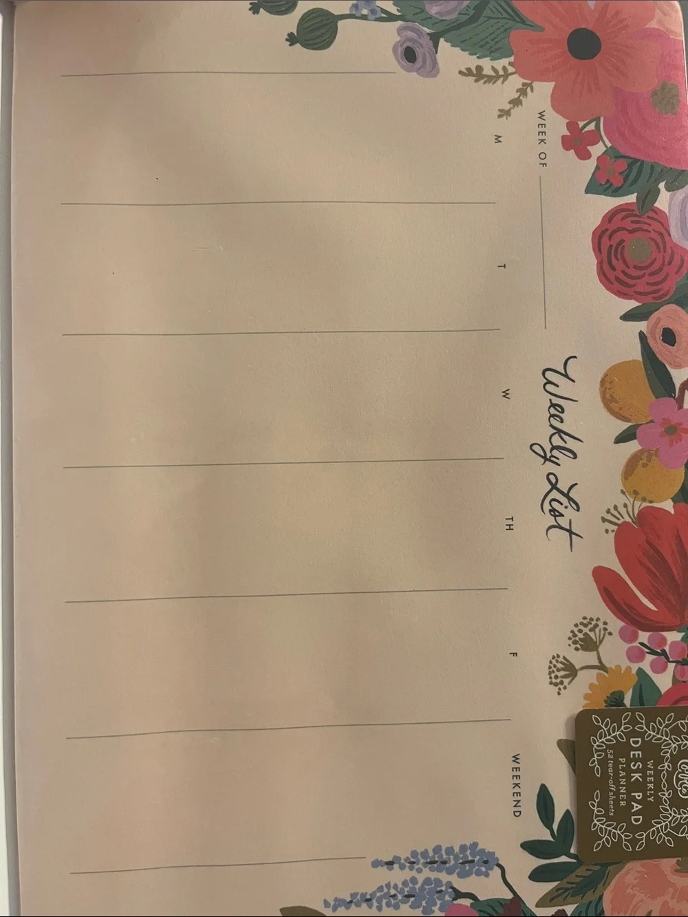 Rifle Paper Co. Cream Weekly List Desk Pad with Pink and Red Floral Border